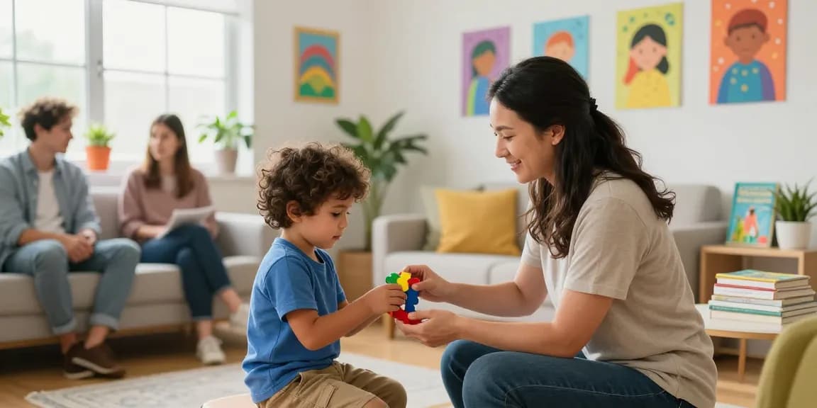 Engaging ABA connection therapy with therapist and child in nurturing environment.