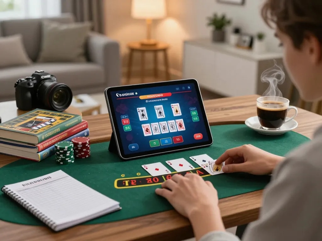 Player engaged in live dealer blackjack on vin88, showcasing a strategic home gaming atmosphere.