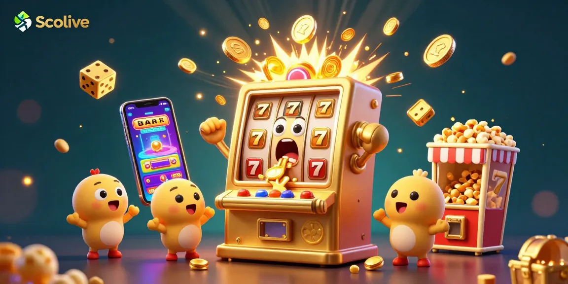 Socolive features a colorful scene of a golden slot machine celebrating a jackpot with coins spilling, surrounded by enticing gambling elements.