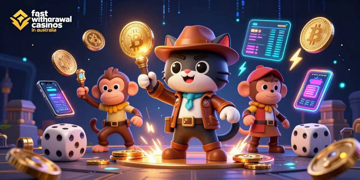 Experience fast withdrawal casinos in Australia with vibrant casino elements and crypto highlights.