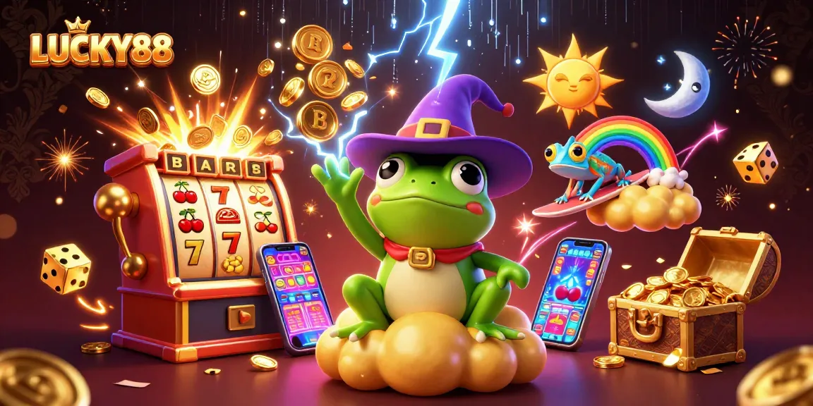 Experience the thrill of LUCKY88 with vibrant characters and dynamic casino elements bursting with excitement.