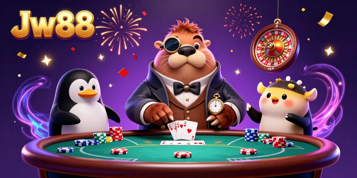 Experience thrilling poker action with Jw88 as a walrus enjoys a high-stakes game.