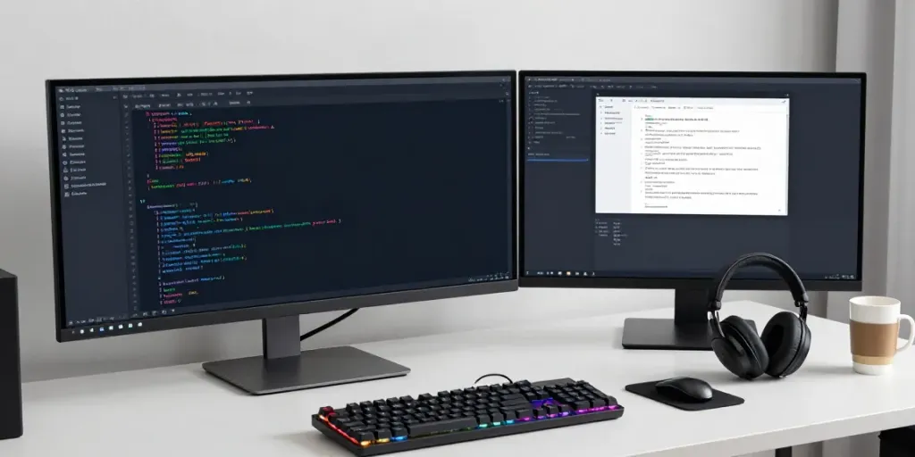Wayo-ads platform in a modern developer workspace featuring coding on dual monitors.