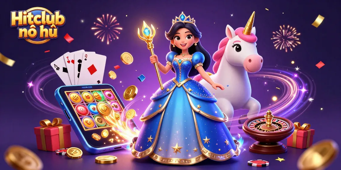 Hitclub nổ hũ offers an enchanting slot experience with a glamorous scene featuring a beautiful woman and a unicorn.