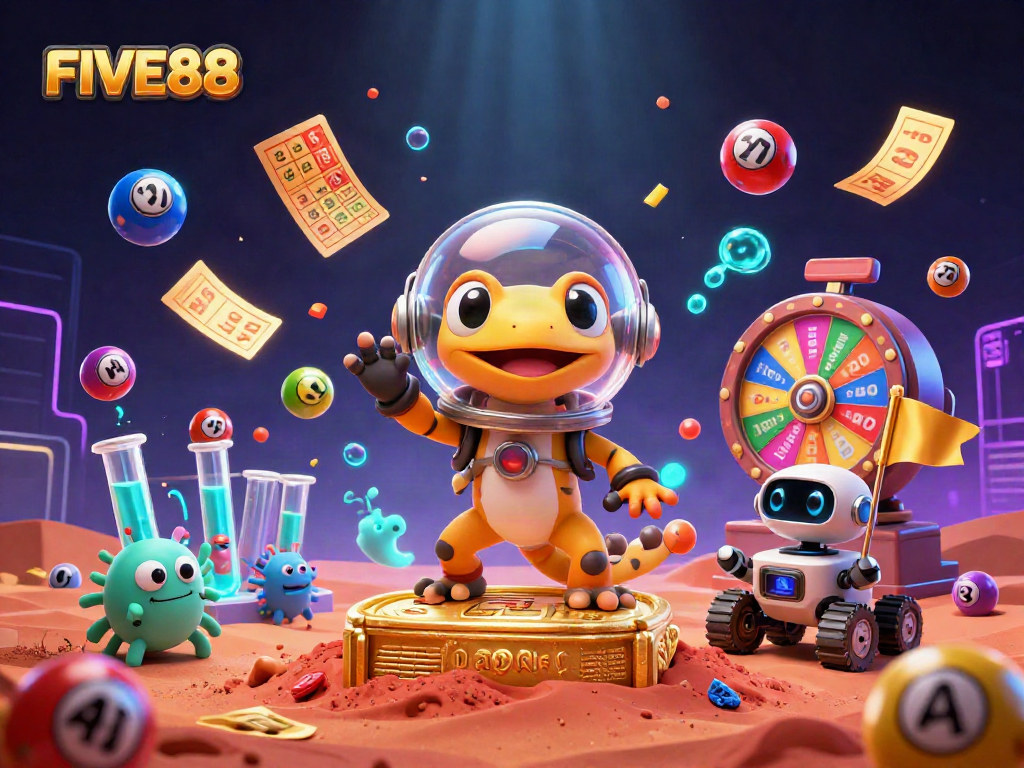 Immerse in FIVE88's exciting gameplay illustrated by a Martian gecko discovering a buried casino.