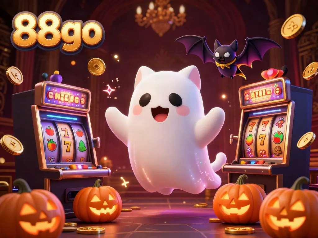 Engage in thrilling gaming fun with the ghost cat and vampire bat in a haunted casino, featuring 88go.