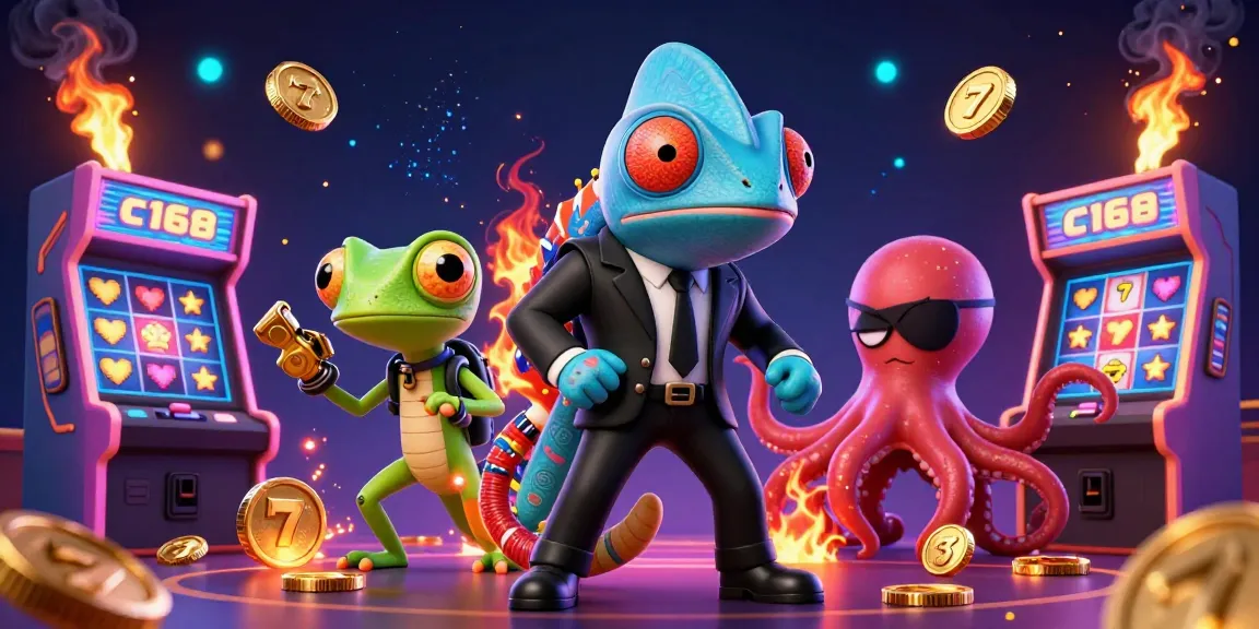 Experience the excitement of c168 with our vibrant casino illustration featuring a secret agent chameleon and engaging game elements.
