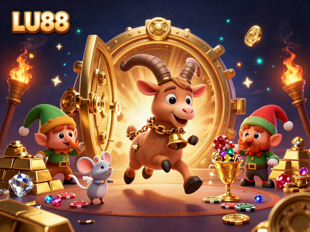 Experience LU88's magical casino atmosphere with festive 3D characters and dynamic gaming action.