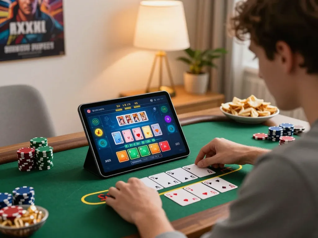 Player enjoying an engaging live dealer blackjack experience on a tablet while gaming at home, mm88star platform highlighted.