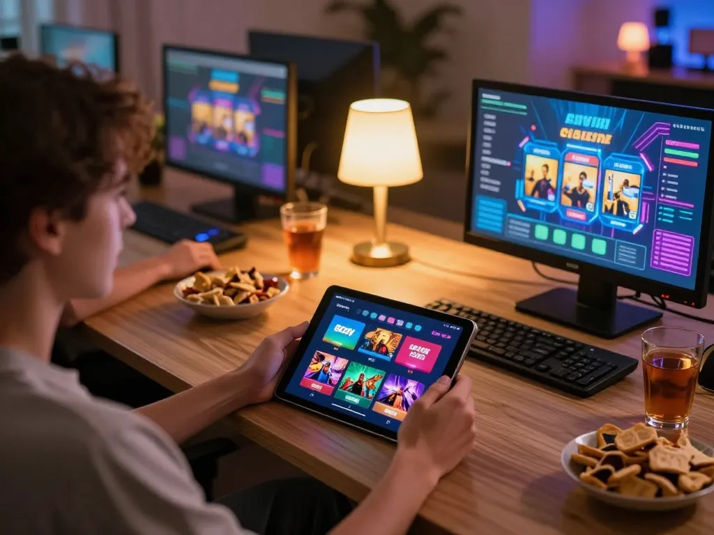 Experience thrilling gaming with the 8day app in a cozy home setup, showcasing online casino excitement.