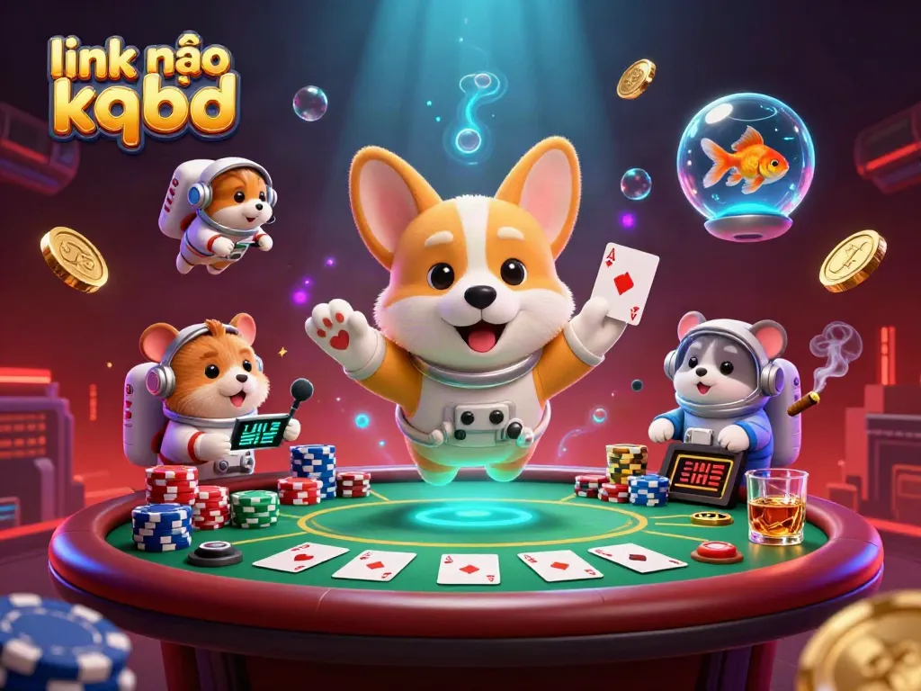 Experience the thrilling action of link vào kqbd in a vibrant space casino, with an astronaut corgi and friends.