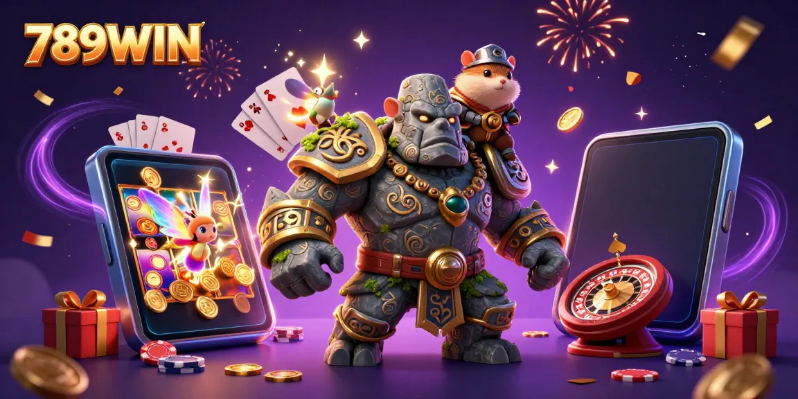 Experience the thrill of 789WIN with magical characters surrounded by vibrant casino elements.