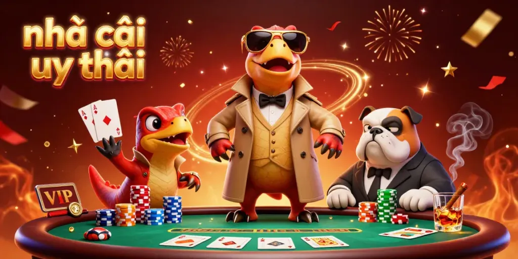 Three raptors in a trench coat trying to enter a VIP casino lounge, showcasing the essence of nhà cái uy tín.