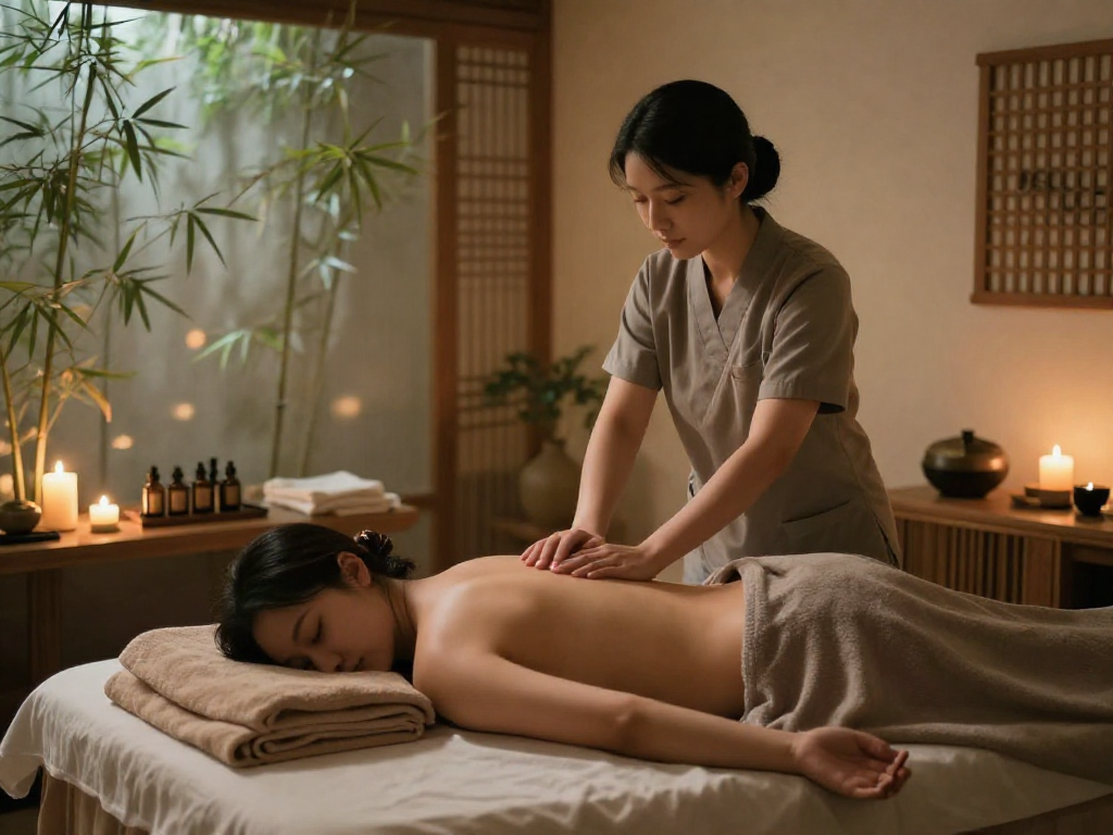 Relaxing 강서구출장안마 session in a tranquil massage studio with soothing atmosphere.