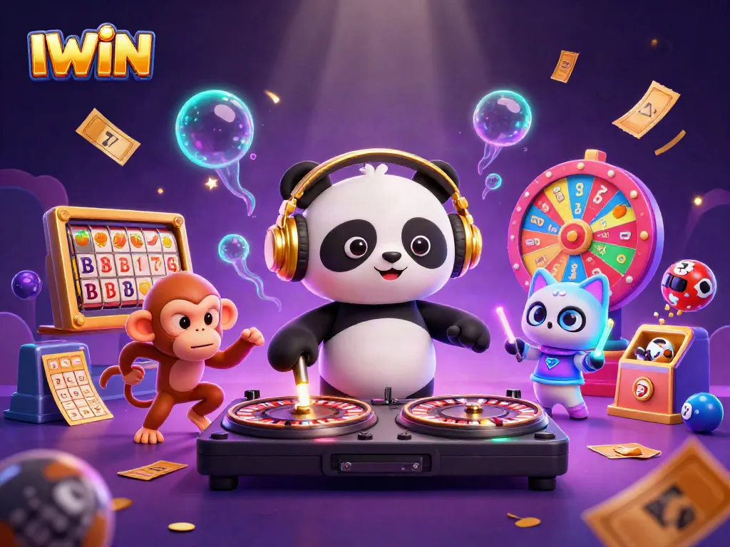 IWIN slot games come alive with an energetic DJ panda, dancing monkey, and rave kitten!
