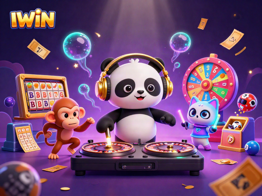 IWIN slot games come alive with an energetic DJ panda, dancing monkey, and rave kitten!