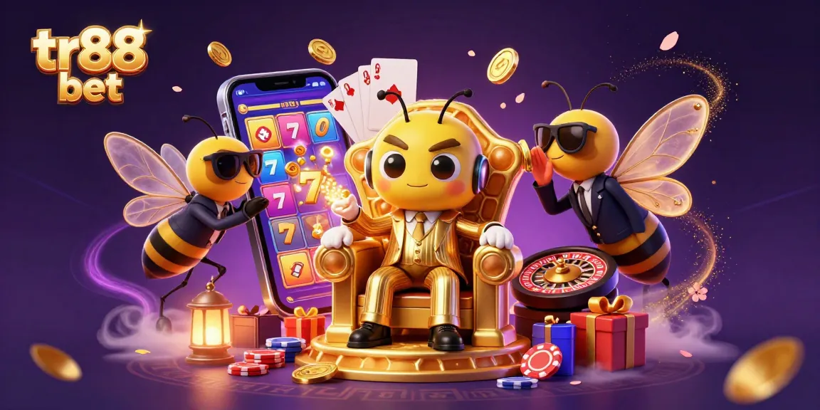 Engage in thrilling games with tr88 bet via a colorful slot game interface surrounded by rich casino elements.