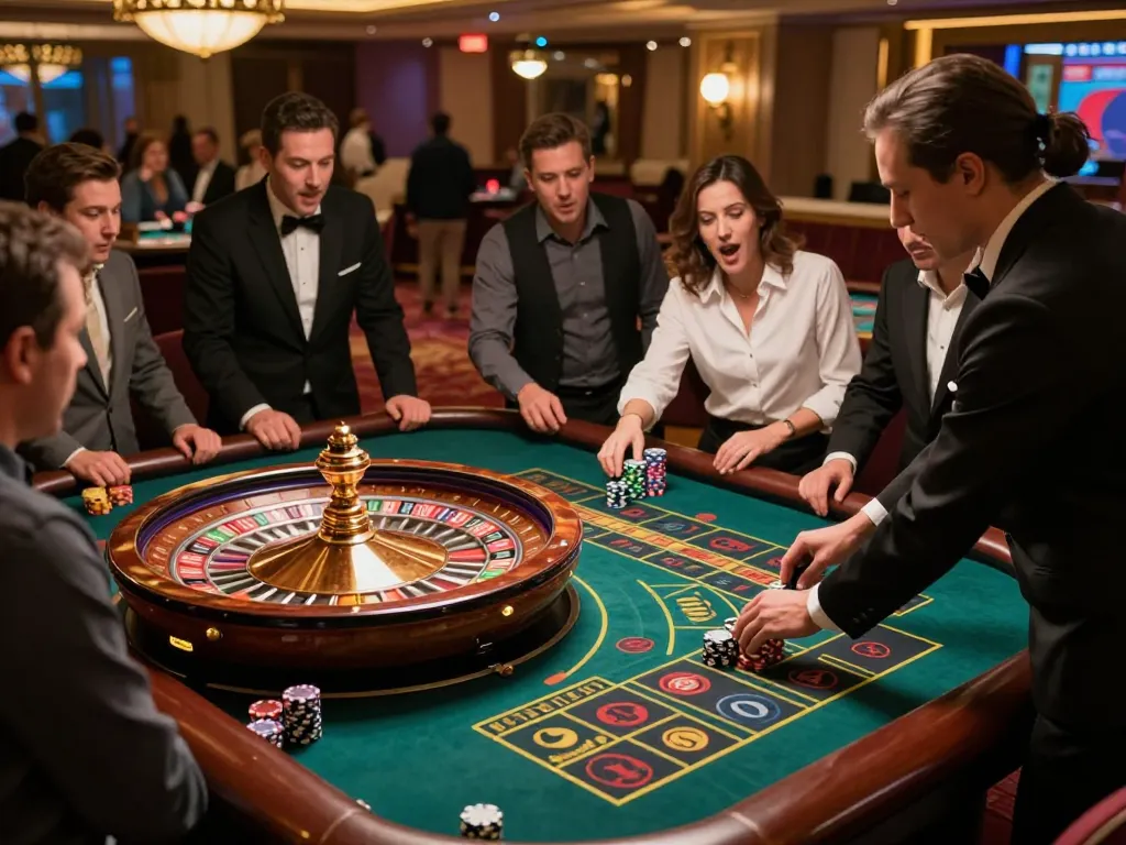 Players at a roulette table showcasing the thrill of betting at say88 casino, vibrant chips and croupier visible.