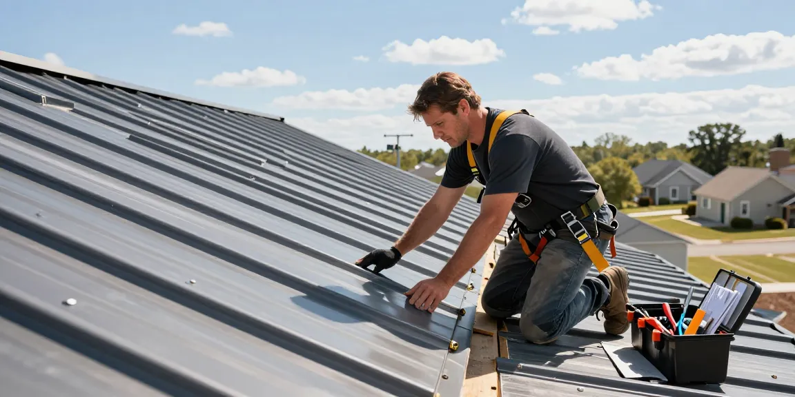 Learn how to choose a metal roofing contractor through a skilled professional demonstrating installation techniques.