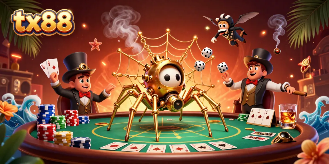 Engage in thrilling gameplay with tx88's golden web of chance and poker excitement.
