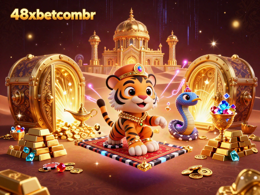 Experience excitement with 48xbetcombr's colorful gaming adventures in a treasure-filled casino scene.