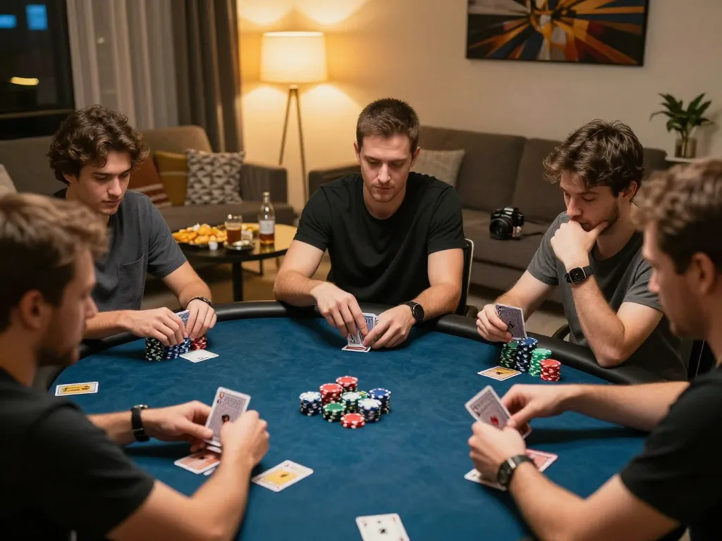 Engaging poker night with friends showcasing Jun88 phiên bản 2 and strategic gameplay.