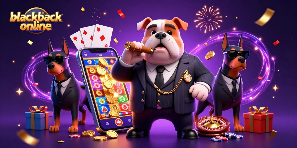 Engaging scene of blackjack online featuring a mafia bulldog and Doberman bodyguards with casino elements.
