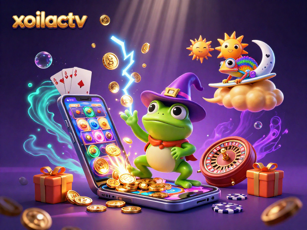Engage with xoilactv as the weather wizard frog and rainbow chameleon celebrate a storm of golden coins.
