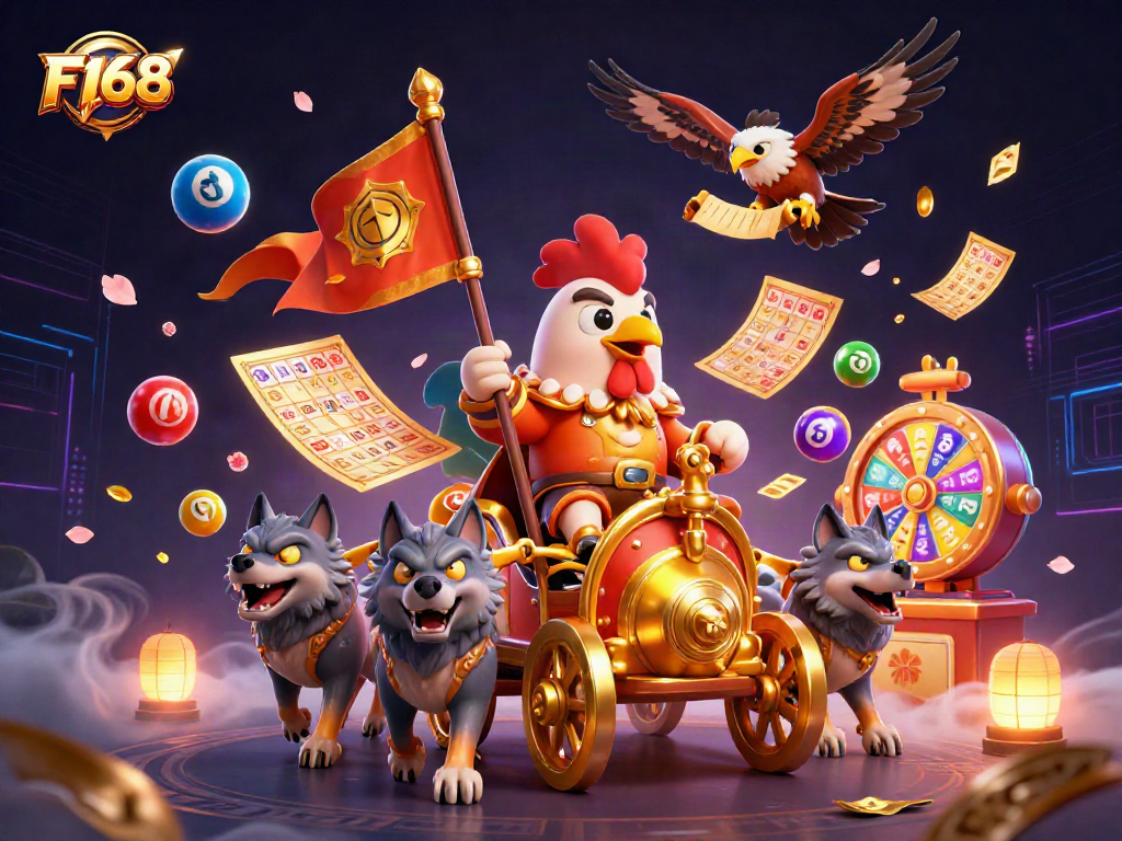 Engage in thrilling games with F168's dynamic gambling universe featuring vibrant casino elements.