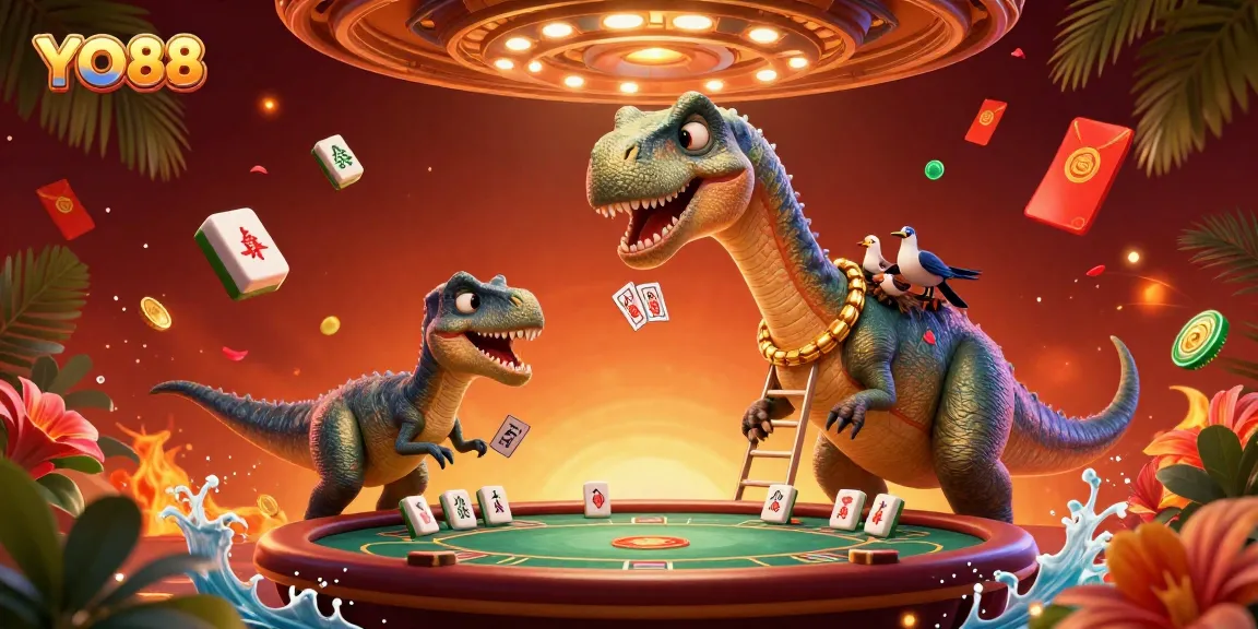 Experience the thrilling world of YO88 with a vibrant 3D casino illustration featuring dynamic game elements.