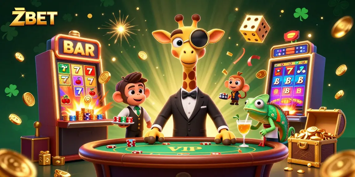 ZBET brings fortune with high-roller giraffe and lively casino action in a vibrant 3D scene.