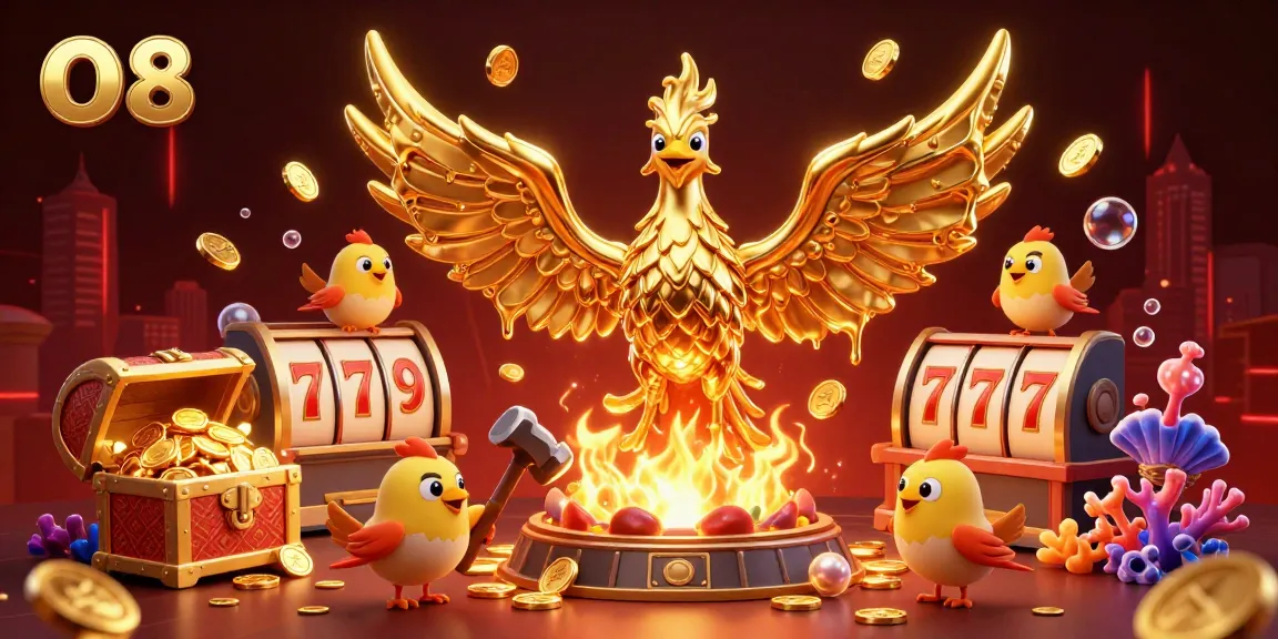 Experience the excitement of O8 with dynamic casino action, golden phoenix, and treasures.