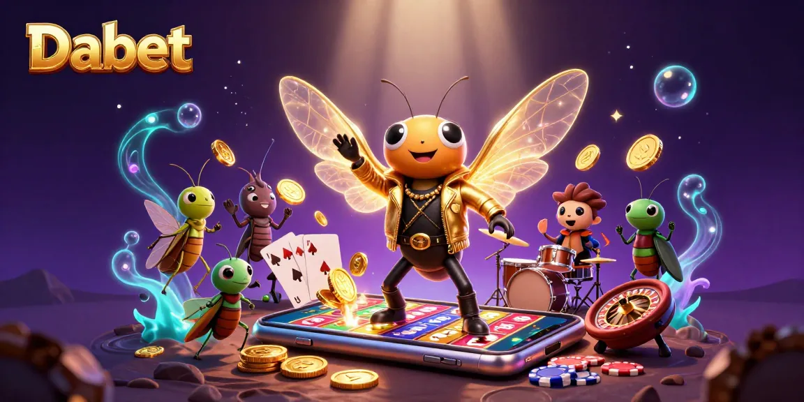 Dabet ignites excitement with a dynamic 3D casino scene featuring a cicada rock star and vibrant gaming elements.