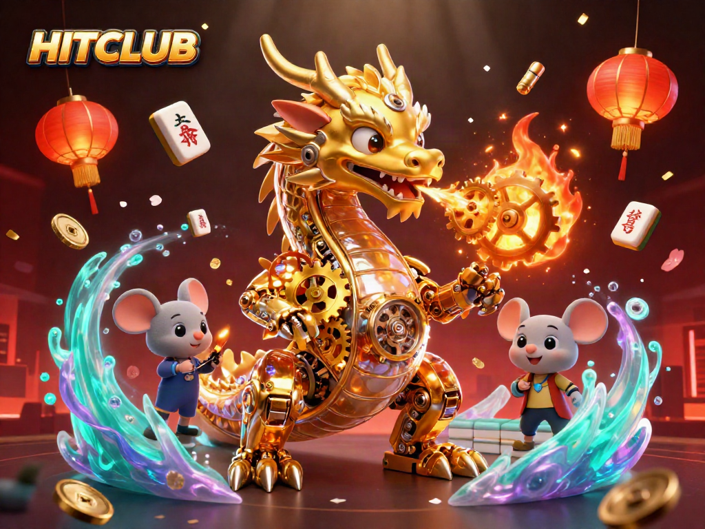 Engage in thrilling HITCLUB gaming action with a golden dragon and engineer in an atmospheric scene.