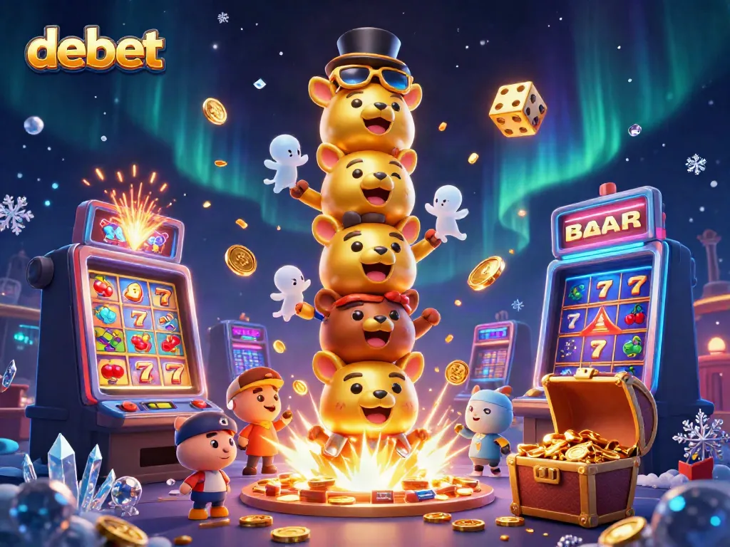 Experience the excitement of debet with vibrant casino elements in a lively illustration.