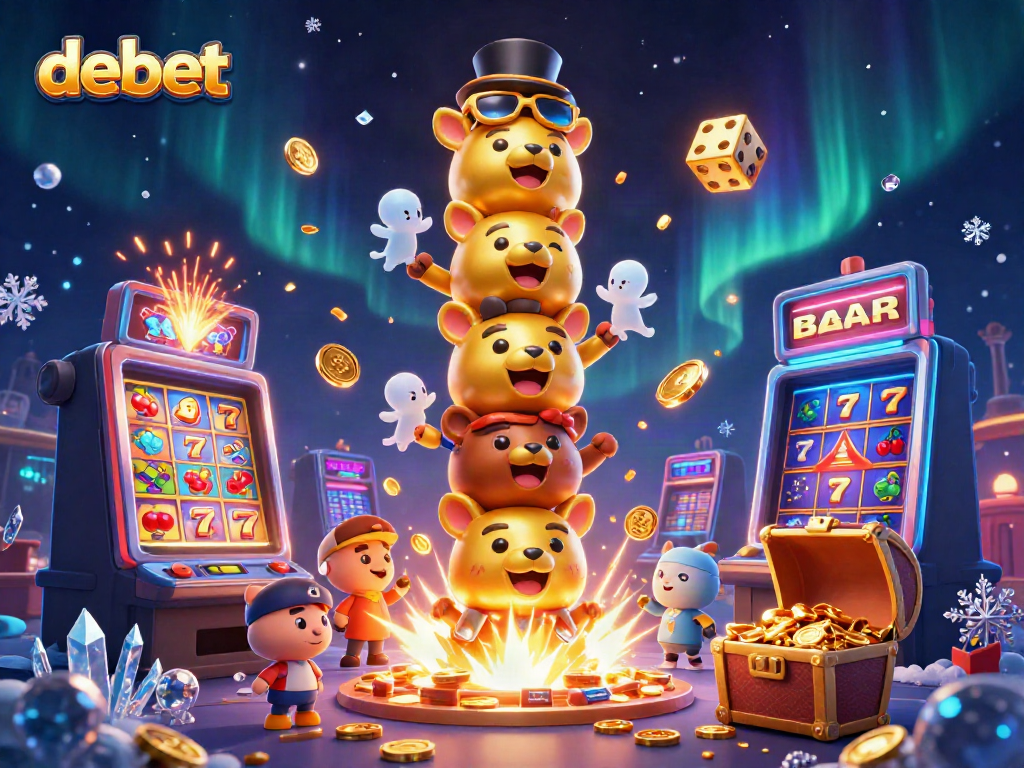 Experience the excitement of debet with vibrant casino elements in a lively illustration.