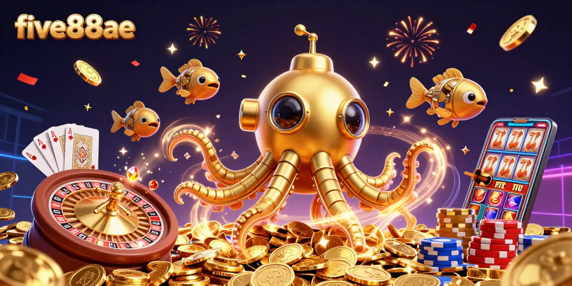 Win big at five88ae with a vibrant casino scene featuring golden treasures and thrilling gameplay elements.