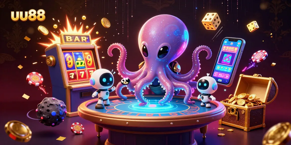Engage with uu88's intergalactic fun, where a cartoon octopus plays poker amid a jackpot explosion.