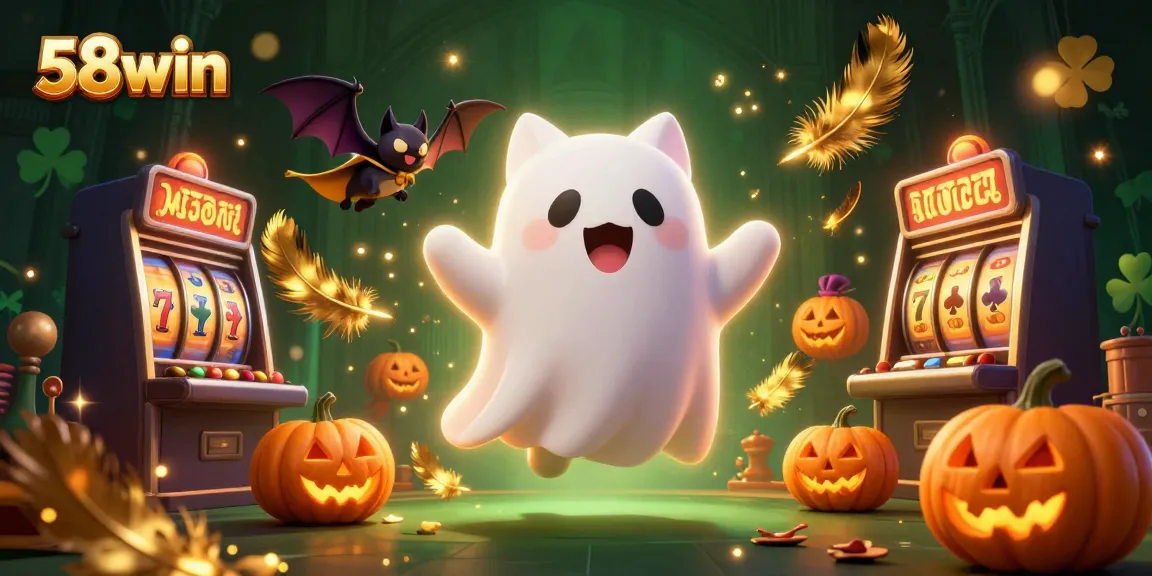 Experience thrilling gameplay with 58win as the ghost cat explores haunted slots and glowing pumpkins.