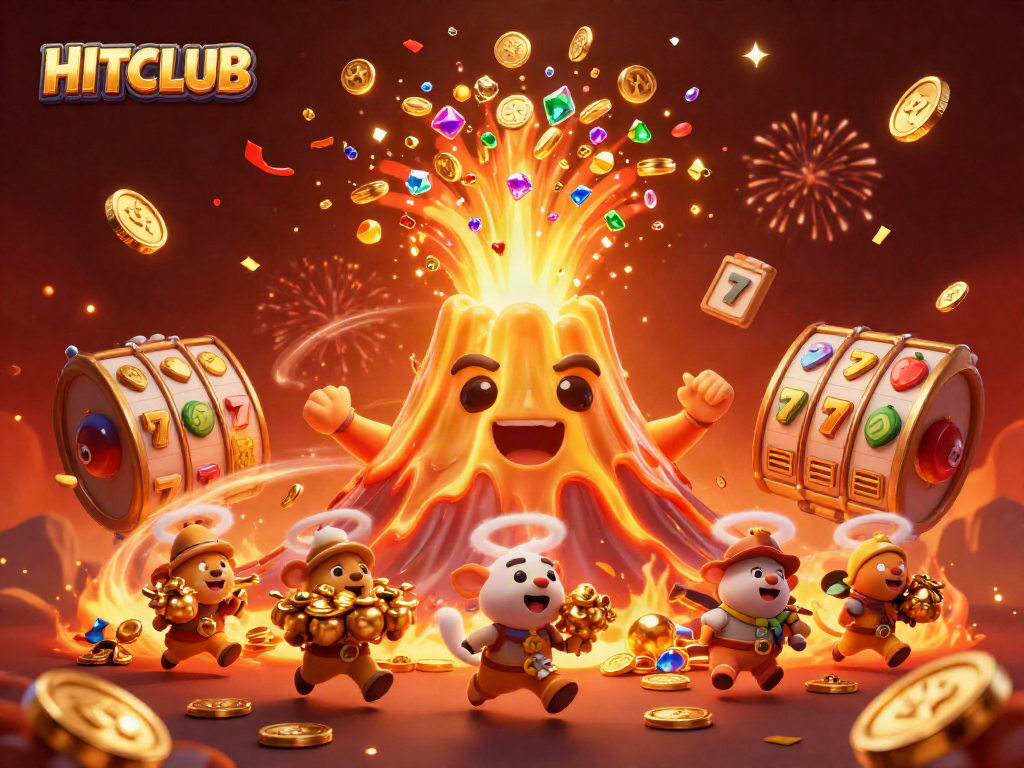 Experience HITCLUB's thrilling slot gameplay with vibrant golden volcano and explosive wins.