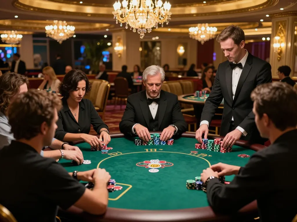 Players strategizing their bets at a poker table while enjoying the sunwingo casino experience.