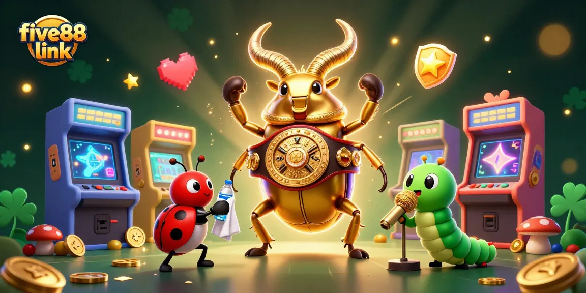 Experience the excitement of five88 link casino games with a golden stag beetle and vibrant arcade elements.