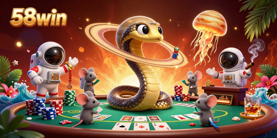 Engage in thrilling bets at 58win's cosmic casino with vibrant characters and dynamic game elements.
