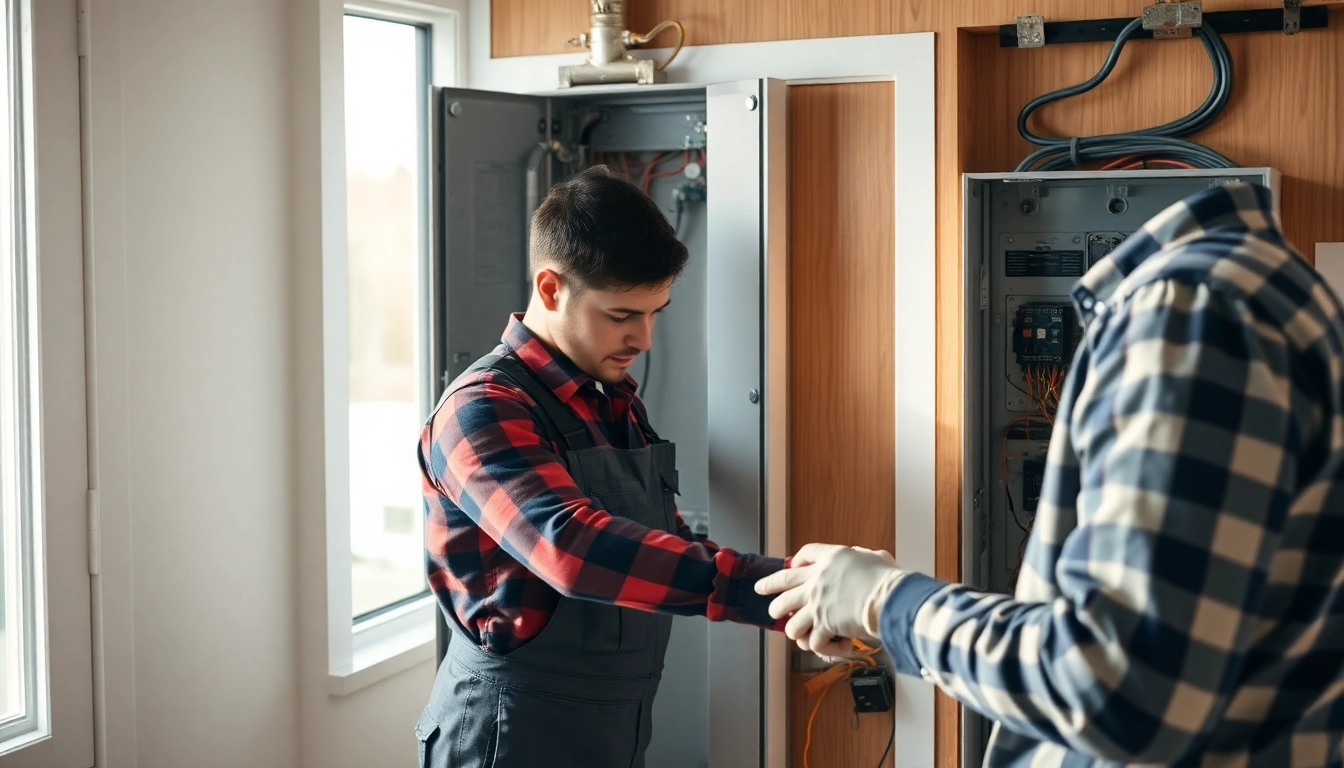 Experienced electrician providing electrical services vancouver in a home setting, showcasing skillful work on a panel.