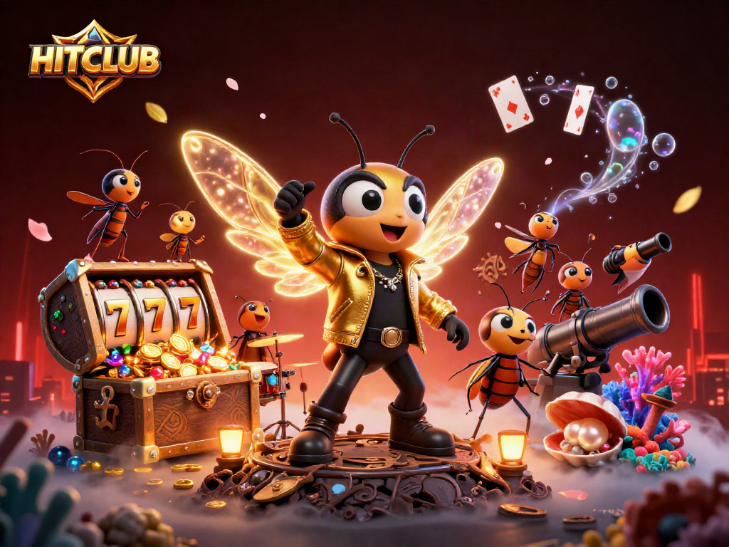 Engage in thrilling HITCLUB slots with vibrant 3D characters and dynamic casino elements.