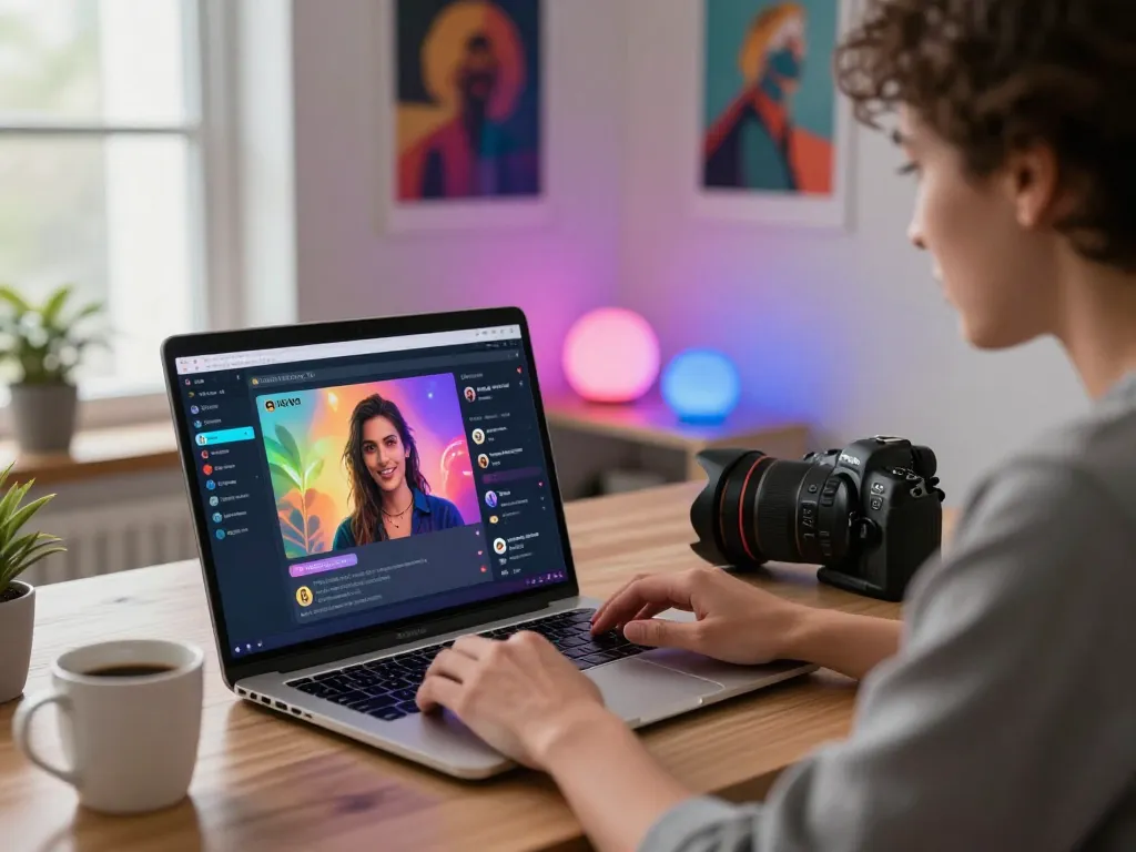 User interacting with crushon ai in a modern home office, showcasing immersive NSFW AI character chats.