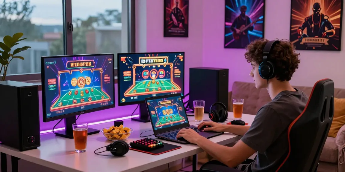 Gioco nei casino non aams in un'impostazione domestica moderna con grafiche vivaci e atmosfera accogliente.