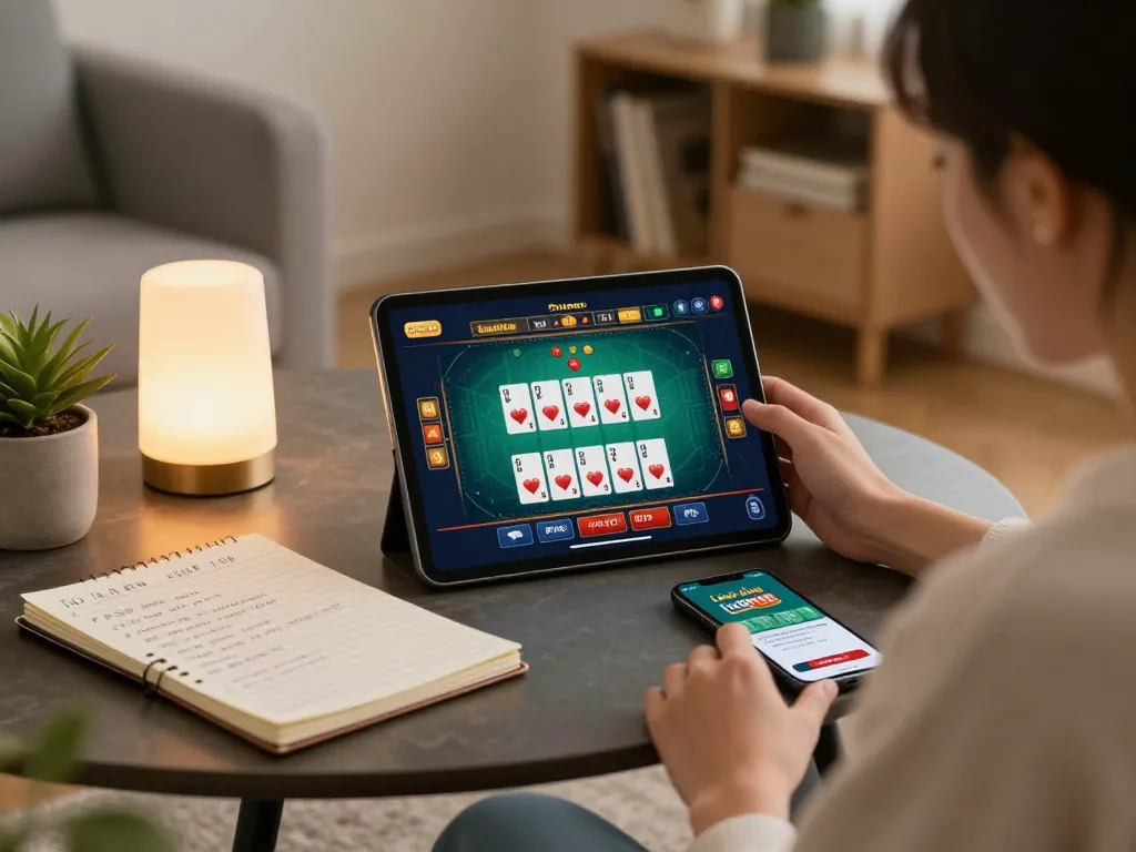 Engaging with Link vào Lucky88 on a tablet in a relaxed home setting.