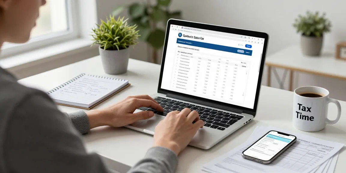 Efficient home office scene using quebecsalestaxcalculator.ca for sales tax calculations.