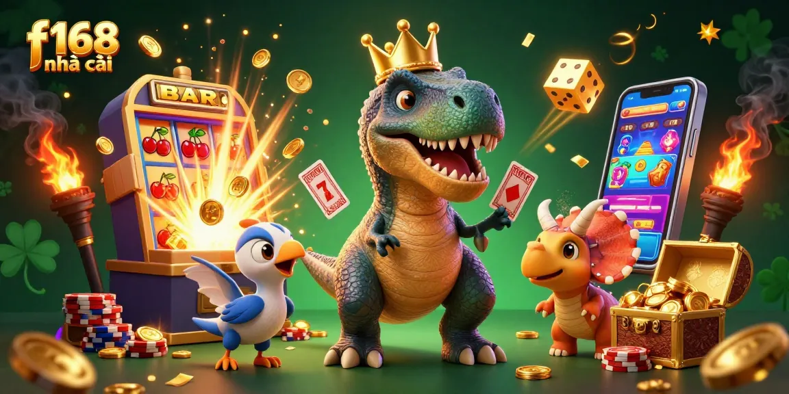 Experience thrilling fun at f168 nhà cái with friendly characters enjoying casino games and huge jackpots.